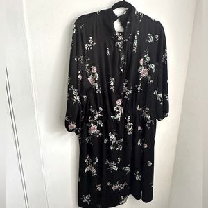 H&M button neck black dress with flowers